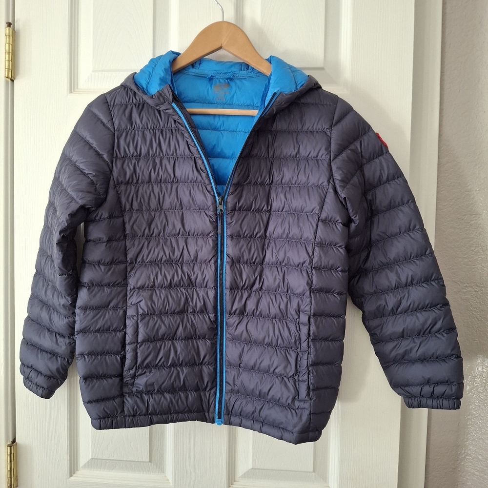 Rokka & Rolla 90% Down Puffer Jacket Kids Childs L 10-12  Lightweight Hood Navy